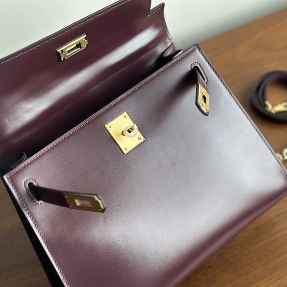 LUXE LEATHER! Burgundy Kelly Style Top Handle Bag - Shoulder & Crossbody Strap! - Picture 4 of 10